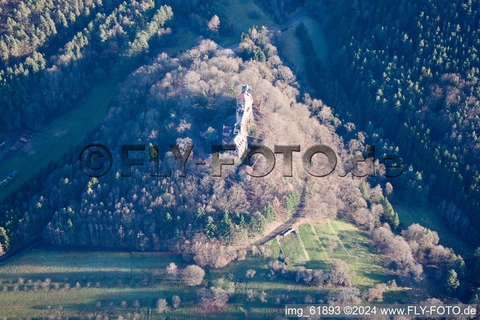 Image drone de Erlenbach, château de Berwartstein à Erlenbach bei Dahn dans le département Rhénanie-Palatinat, Allemagne