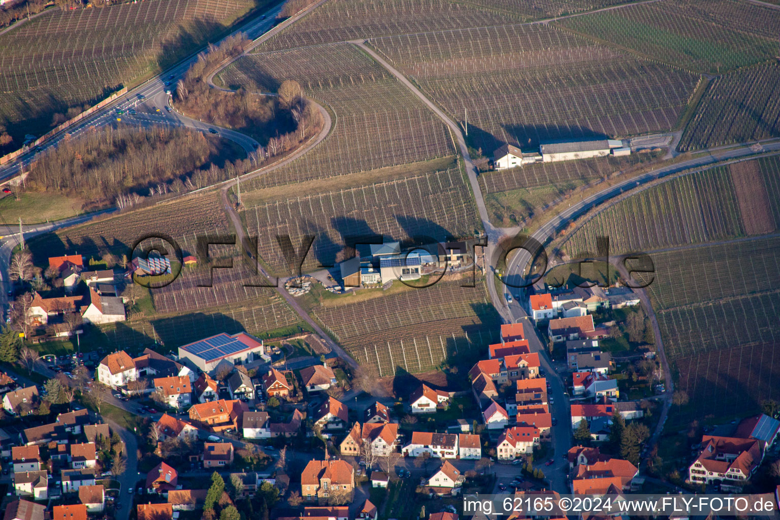 Vue oblique de Domaine viticole Gies-Düppel à Birkweiler dans le département Rhénanie-Palatinat, Allemagne