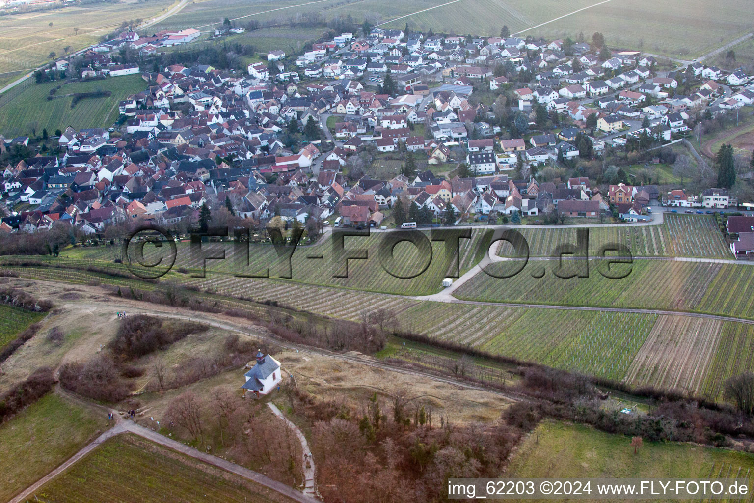 Petit kalmit à Ilbesheim bei Landau in der Pfalz dans le département Rhénanie-Palatinat, Allemagne vu d'un drone