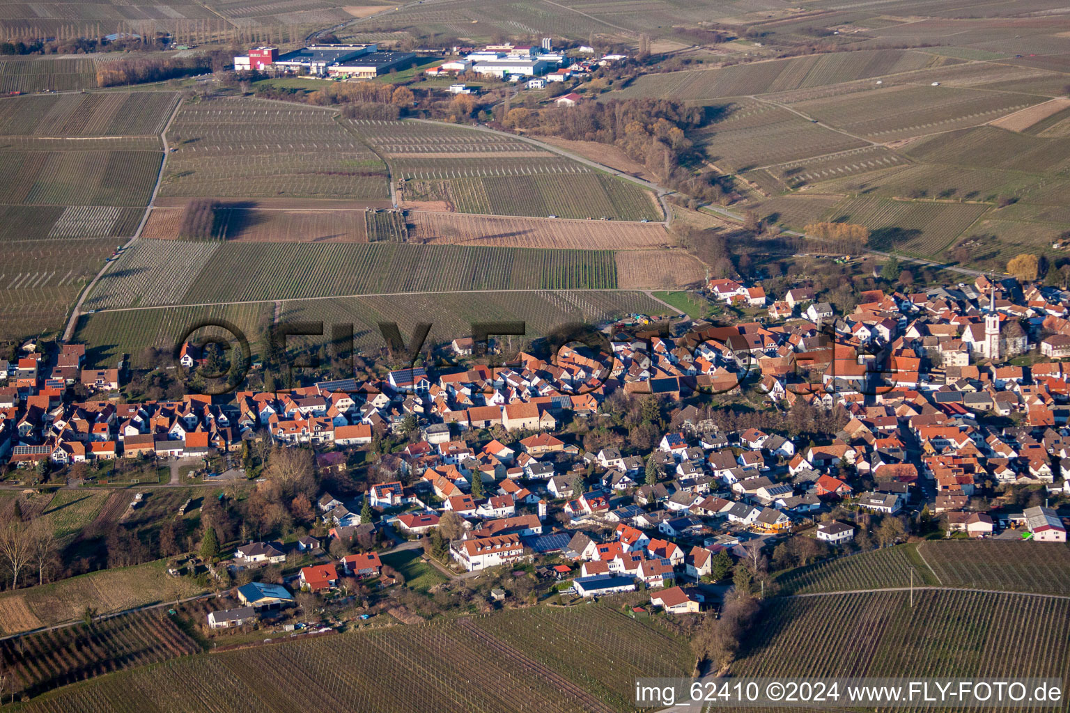 Göcklingen dans le département Rhénanie-Palatinat, Allemagne depuis l'avion