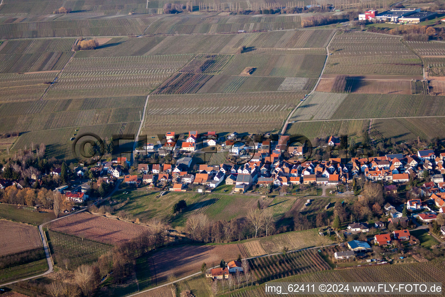 Vue d'oiseau de Göcklingen dans le département Rhénanie-Palatinat, Allemagne