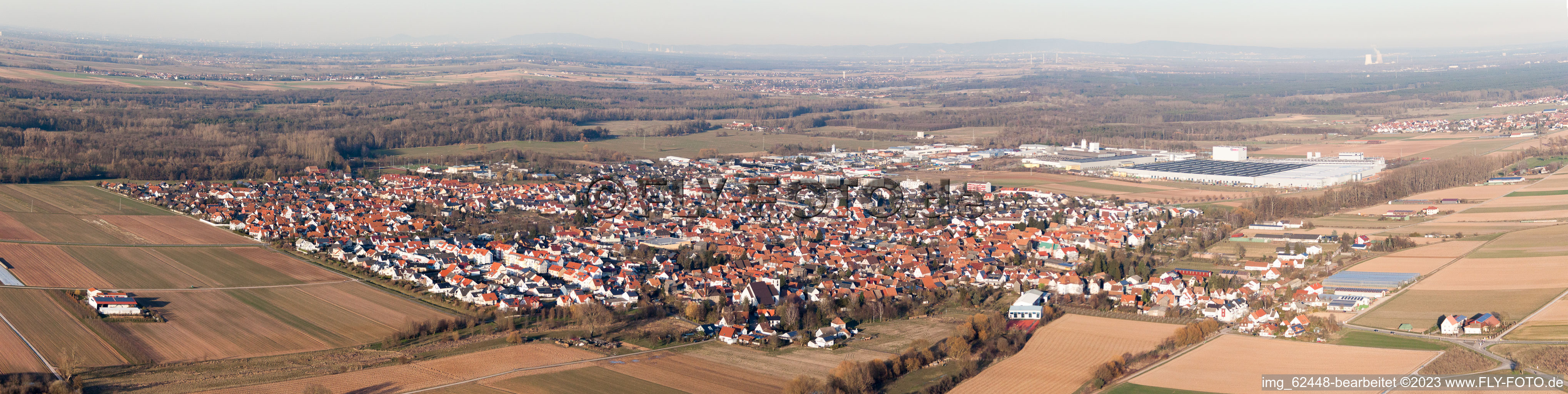 Photographie aérienne de Panorama à Offenbach an der Queich dans le département Rhénanie-Palatinat, Allemagne