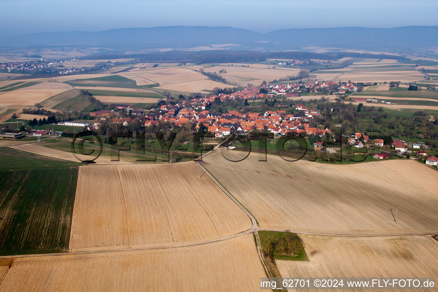 Vue oblique de Hunspach dans le département Bas Rhin, France