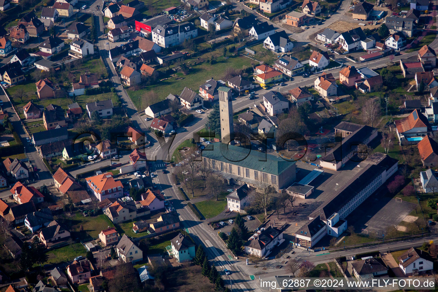 Gambsheim dans le département Bas Rhin, France depuis l'avion