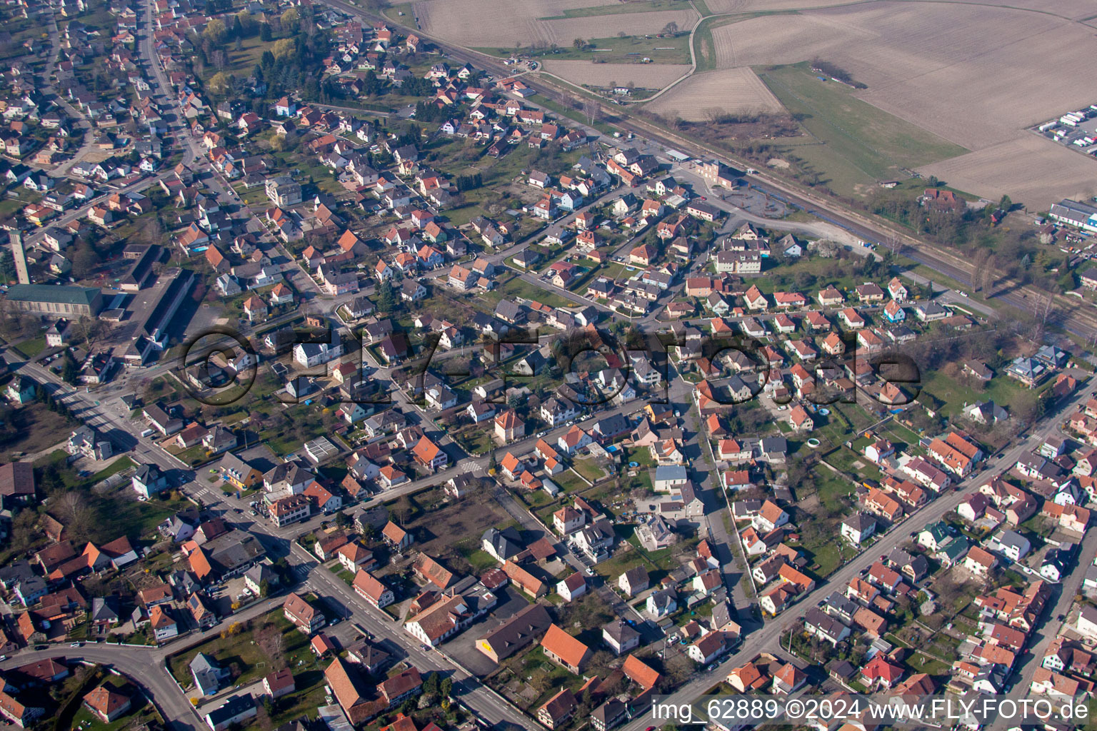 Gambsheim dans le département Bas Rhin, France vue du ciel