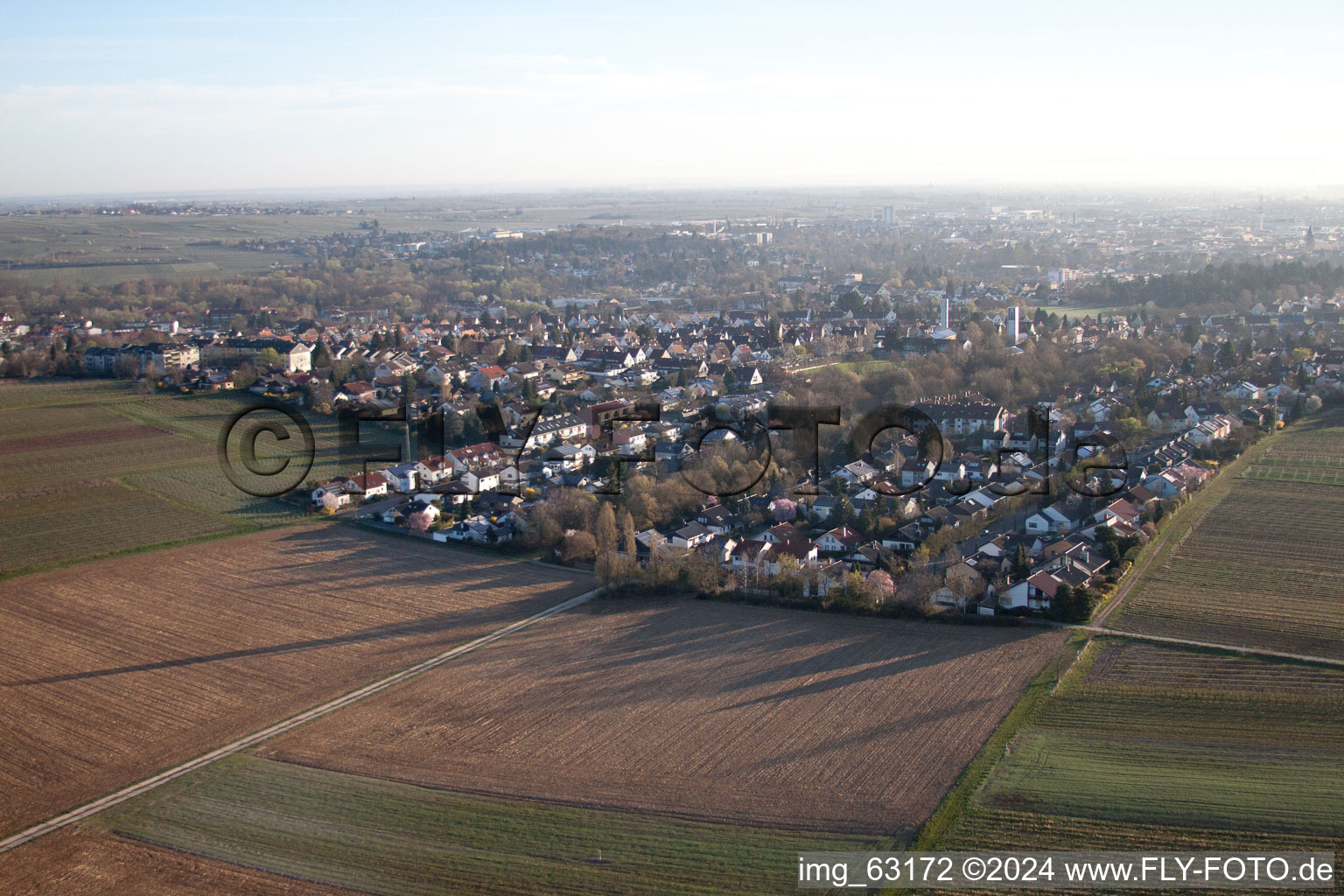 Vue aérienne de Prairies et jachères entre Landau W, Wollmesheim et Arzheim à Landau in der Pfalz dans le département Rhénanie-Palatinat, Allemagne