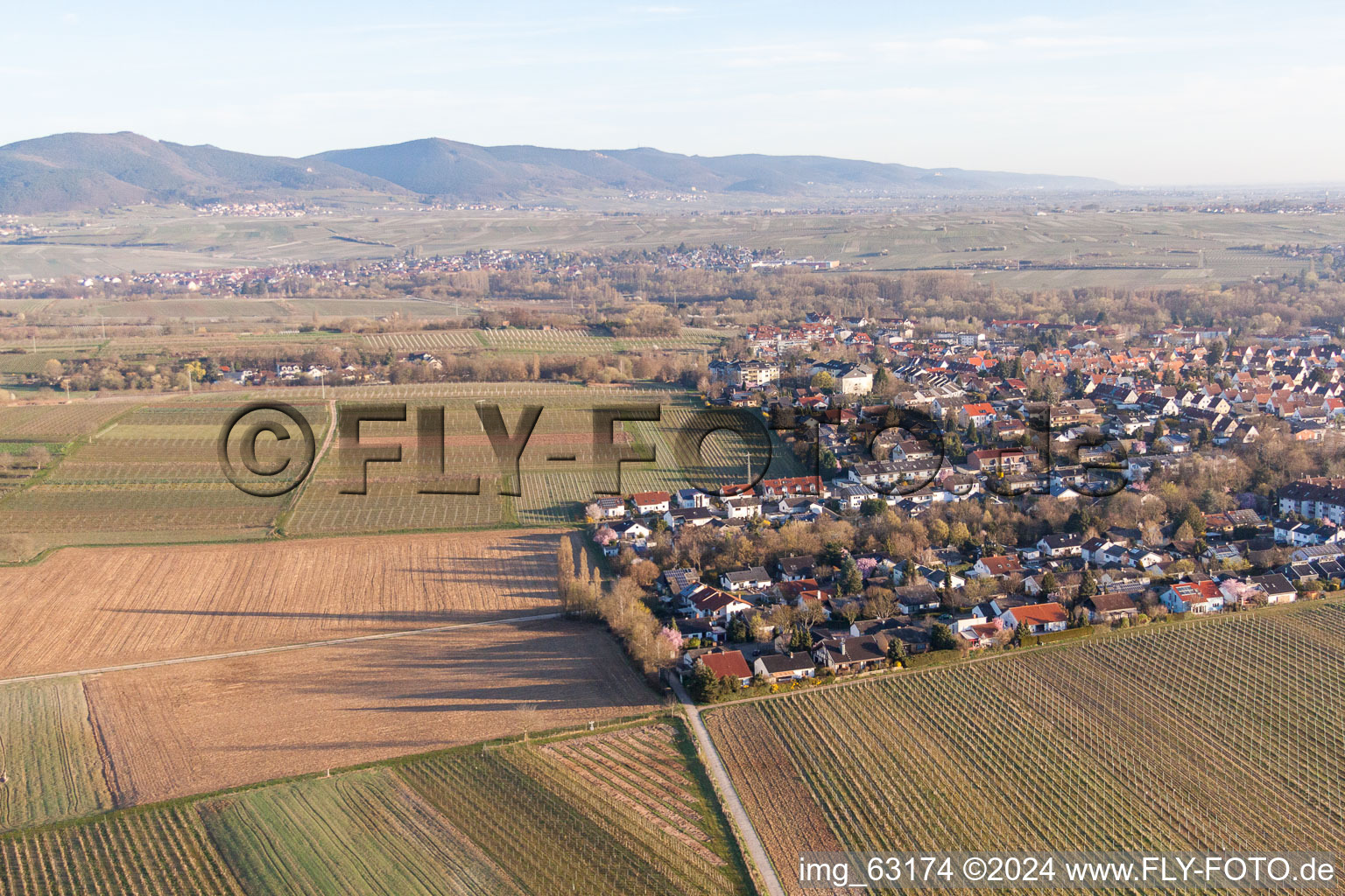 Vue aérienne de Prairies et jachères entre Landau W, Wollmesheim et Arzheim à Landau in der Pfalz dans le département Rhénanie-Palatinat, Allemagne