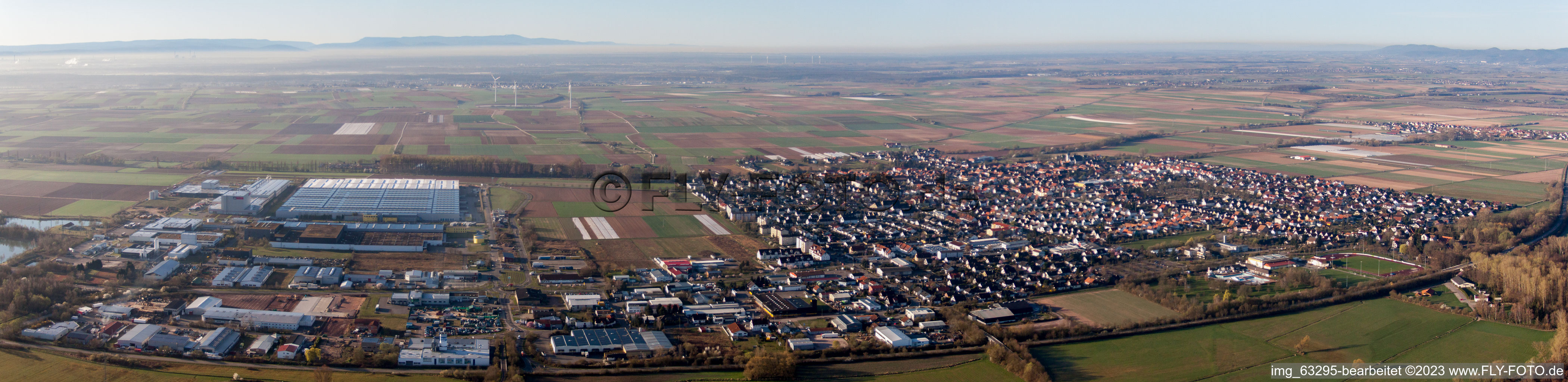 Vue oblique de Panorama à Offenbach an der Queich dans le département Rhénanie-Palatinat, Allemagne