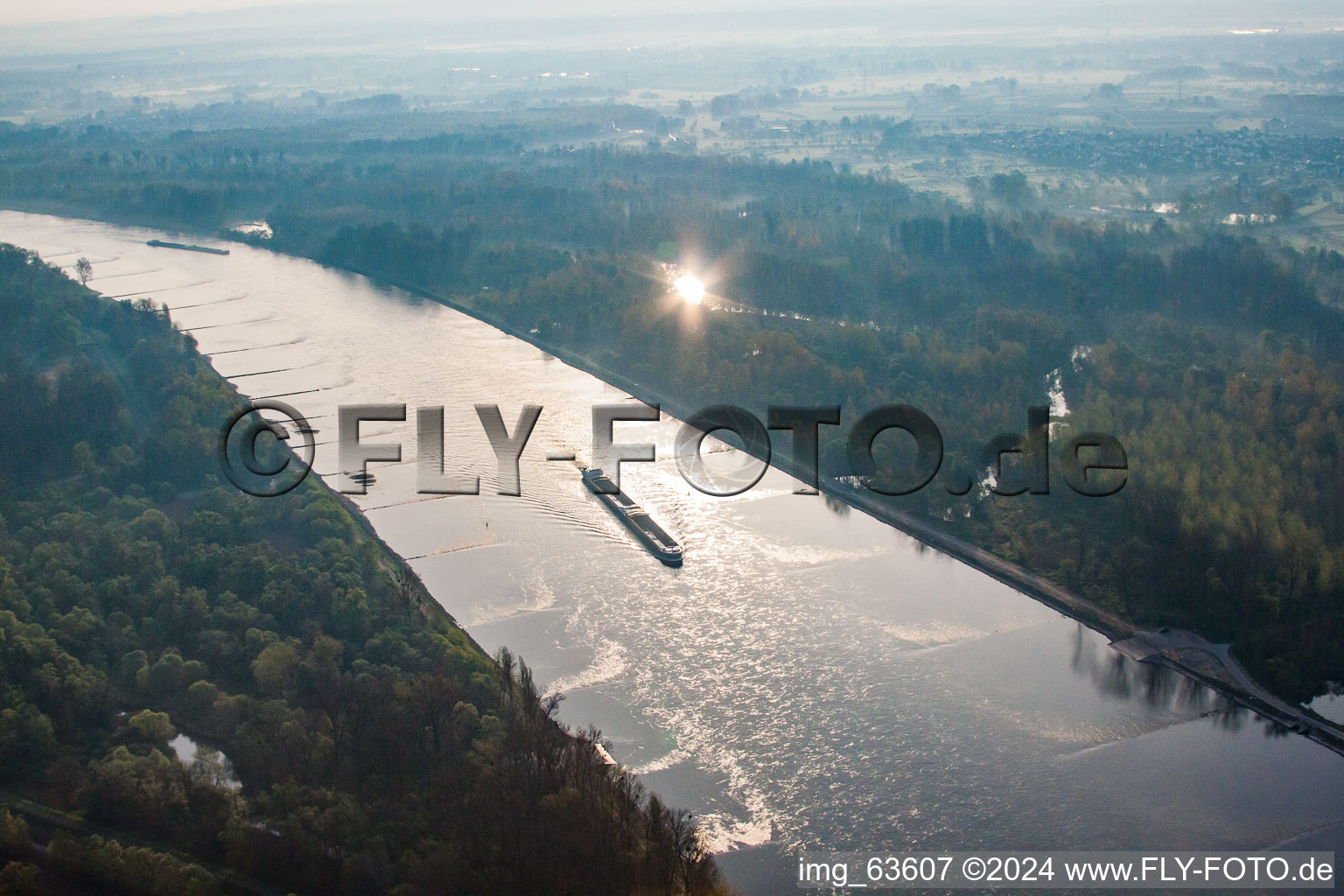 Vue aérienne de Rhin près de Neuburgweier à Au am Rhein dans le département Bade-Wurtemberg, Allemagne