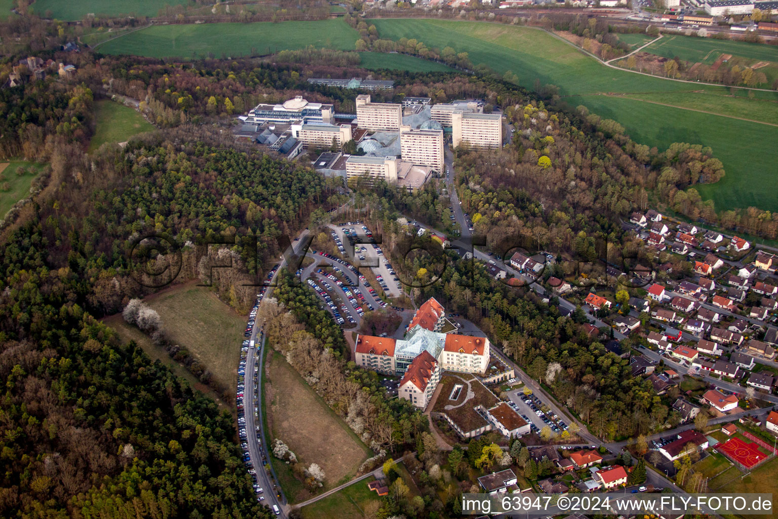 Vue aérienne de Terrain de l'hôpital de la Clinique Neurologique Bad Neustadt an der Saale à le quartier Herschfeld in Bad Neustadt an der Saale dans le département Bavière, Allemagne