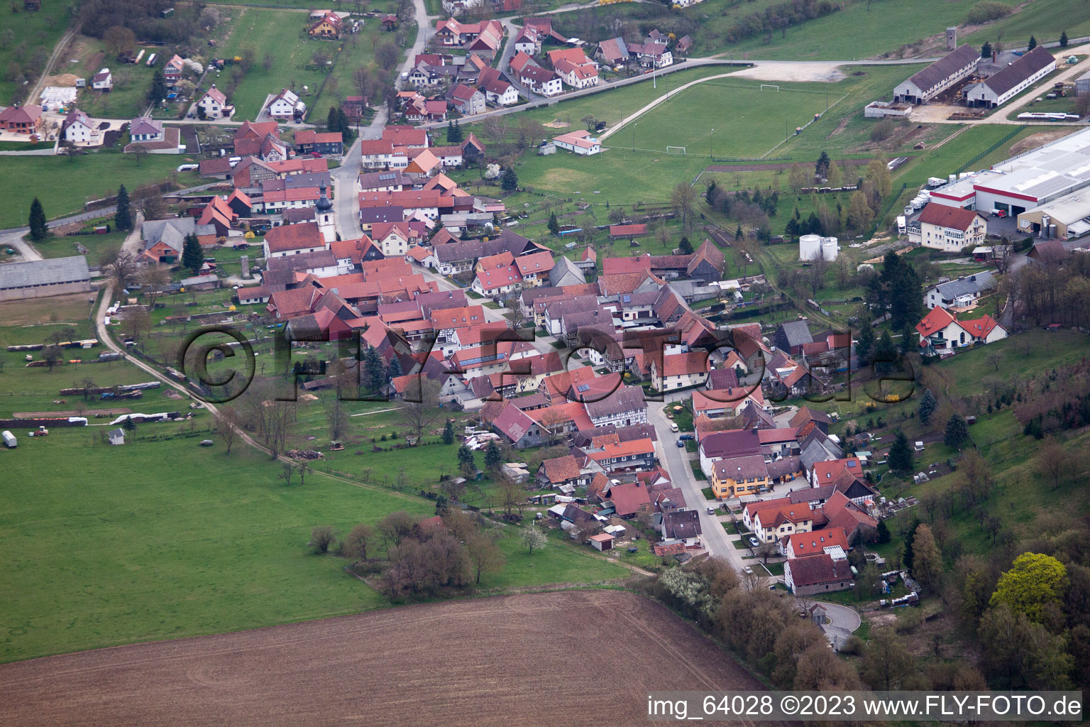 Photographie aérienne de Dingsleben dans le département Thuringe, Allemagne