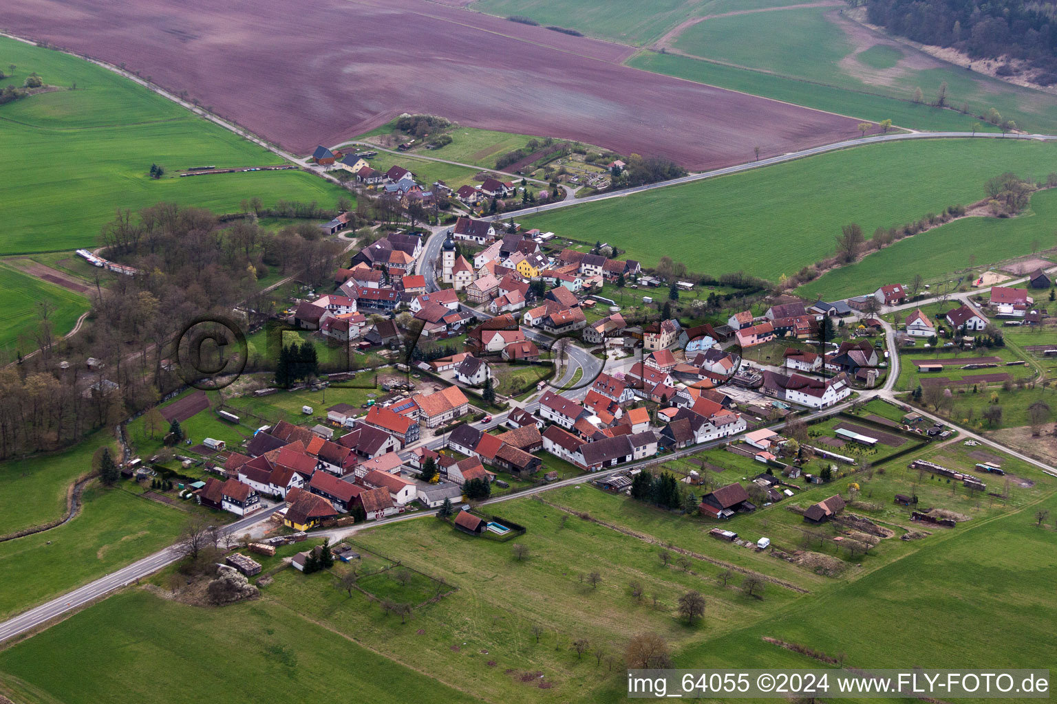 Vue aérienne de Champs agricoles et surfaces utilisables à Seidingstadt dans le département Thuringe, Allemagne