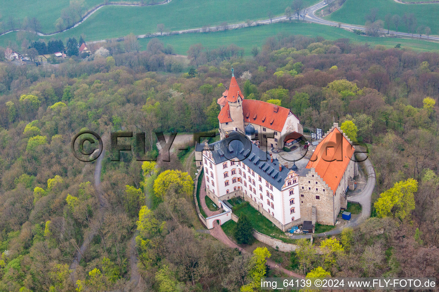 Vue oblique de Château Heldburg à Heldburg dans le département Thuringe, Allemagne