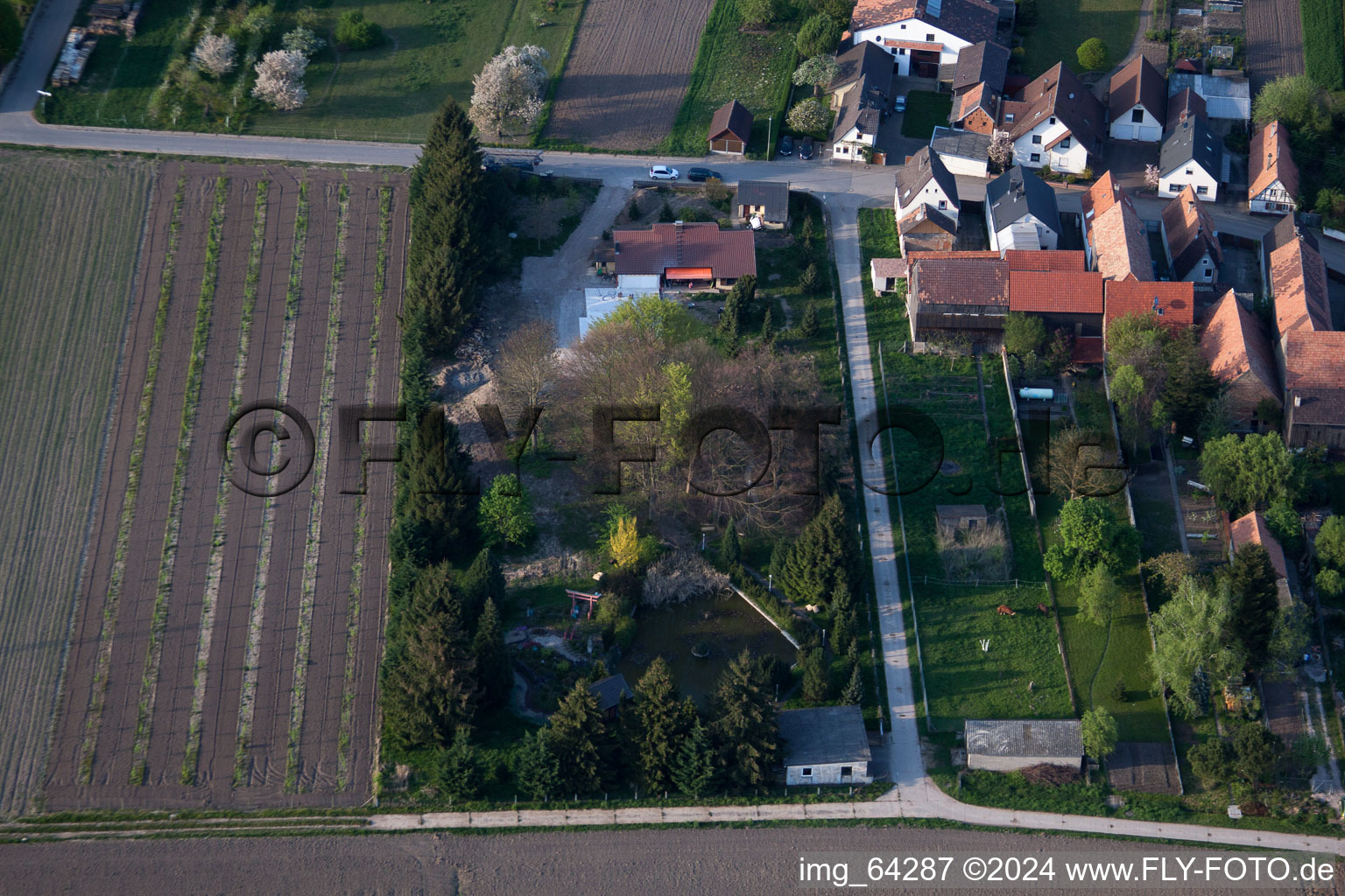 Vue aérienne de Jardin d'agrément du sud à Erlenbach bei Kandel dans le département Rhénanie-Palatinat, Allemagne