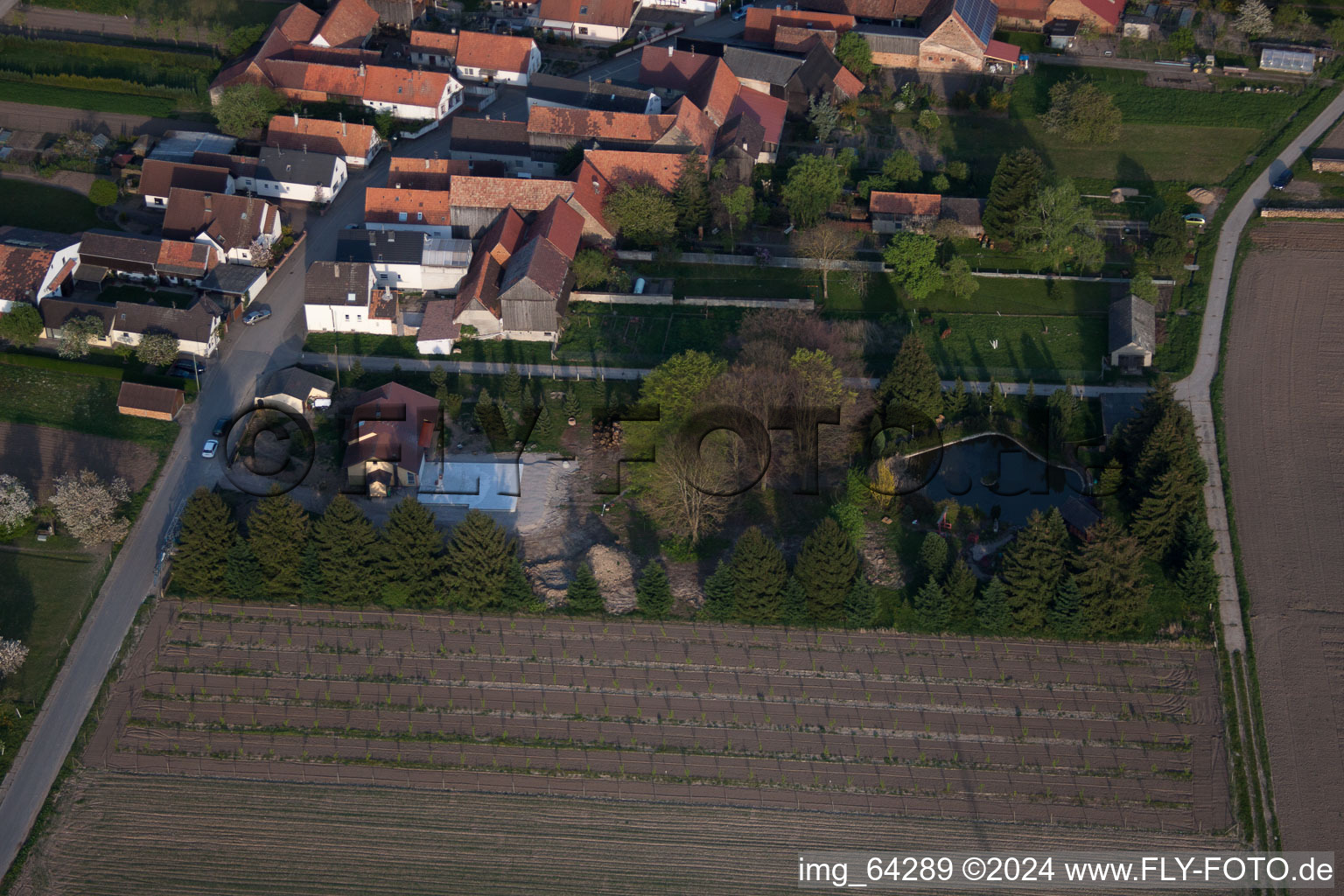 Vue aérienne de Jardin d'agrément de l'ouest à Erlenbach bei Kandel dans le département Rhénanie-Palatinat, Allemagne