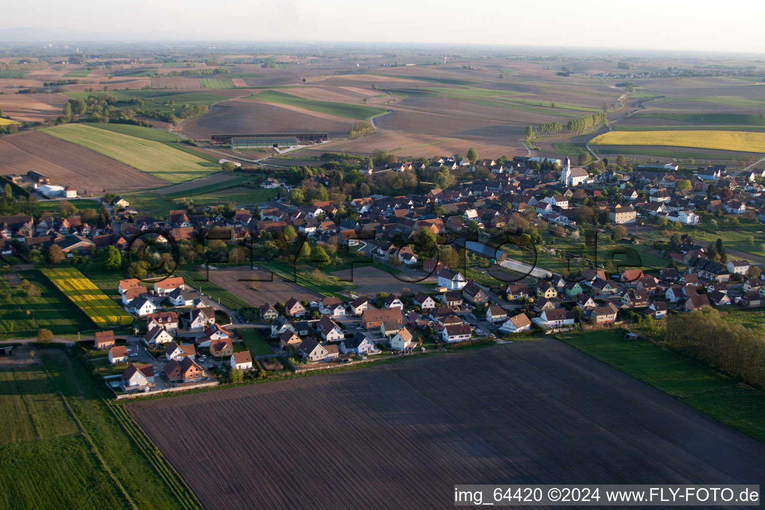 Vue aérienne de Niederlauterbach dans le département Bas Rhin, France