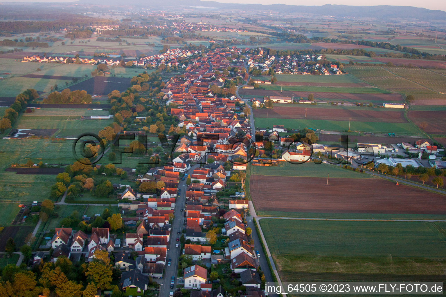 Vue aérienne de Freckenfeld dans le département Rhénanie-Palatinat, Allemagne