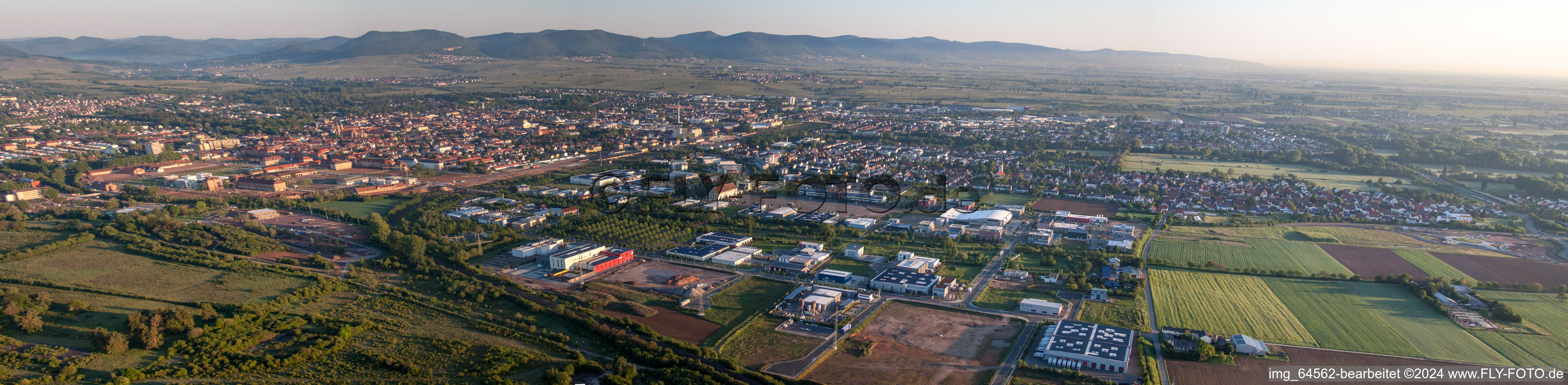 Vue oblique de Zone urbaine en perspective panoramique avec périphérie et centre-ville à le quartier Queichheim in Landau in der Pfalz dans le département Rhénanie-Palatinat, Allemagne