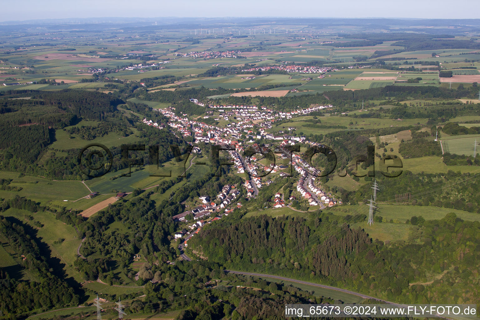 Vue aérienne de Forêt et champs à le quartier Dalhausen in Beverungen dans le département Rhénanie du Nord-Westphalie, Allemagne