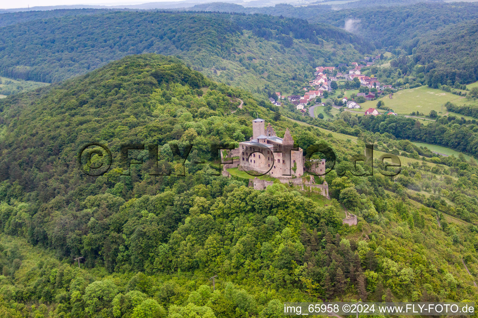 Vue aérienne de Château de Trimbourg à le quartier Trimberg in Elfershausen dans le département Bavière, Allemagne