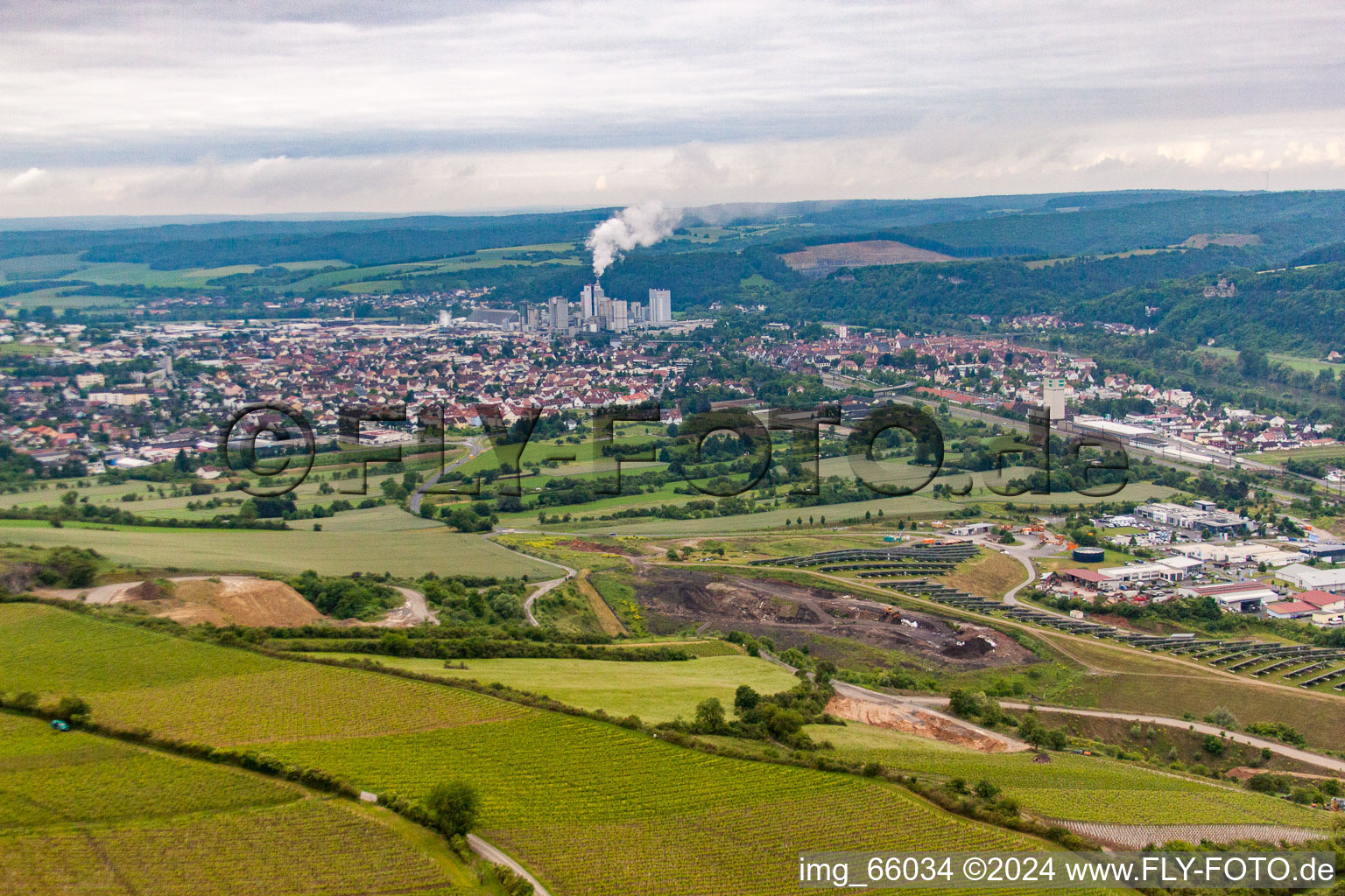 Vue oblique de Karlstadt à Karlstadt am Main dans le département Bavière, Allemagne