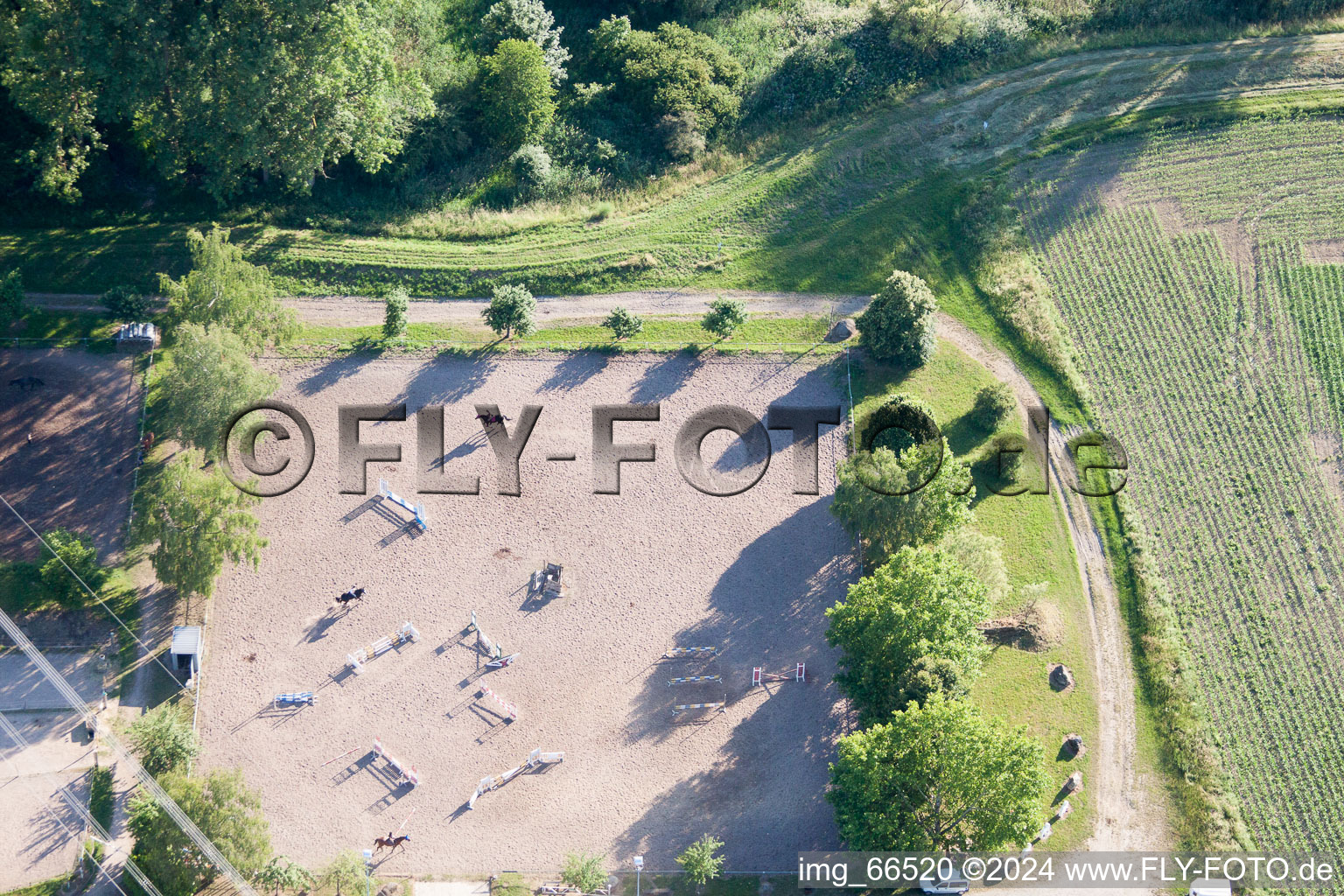 Vue aérienne de Terrain d'équitation de tournoi, club d'équitation et d'attelage à le quartier Mörsch in Rheinstetten dans le département Bade-Wurtemberg, Allemagne