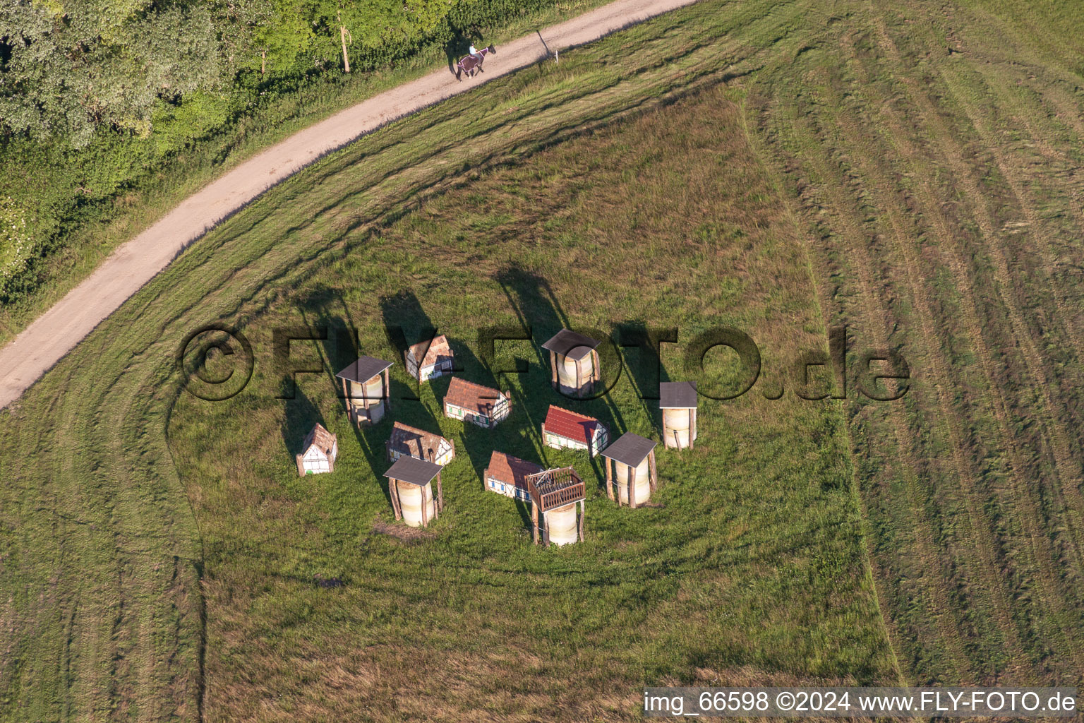 Vue aérienne de Circuit hippodrome - Hippodrome du Haras De La Née à Néewiller-prés-Lauterbourg à Neewiller-près-Lauterbourg dans le département Bas Rhin, France