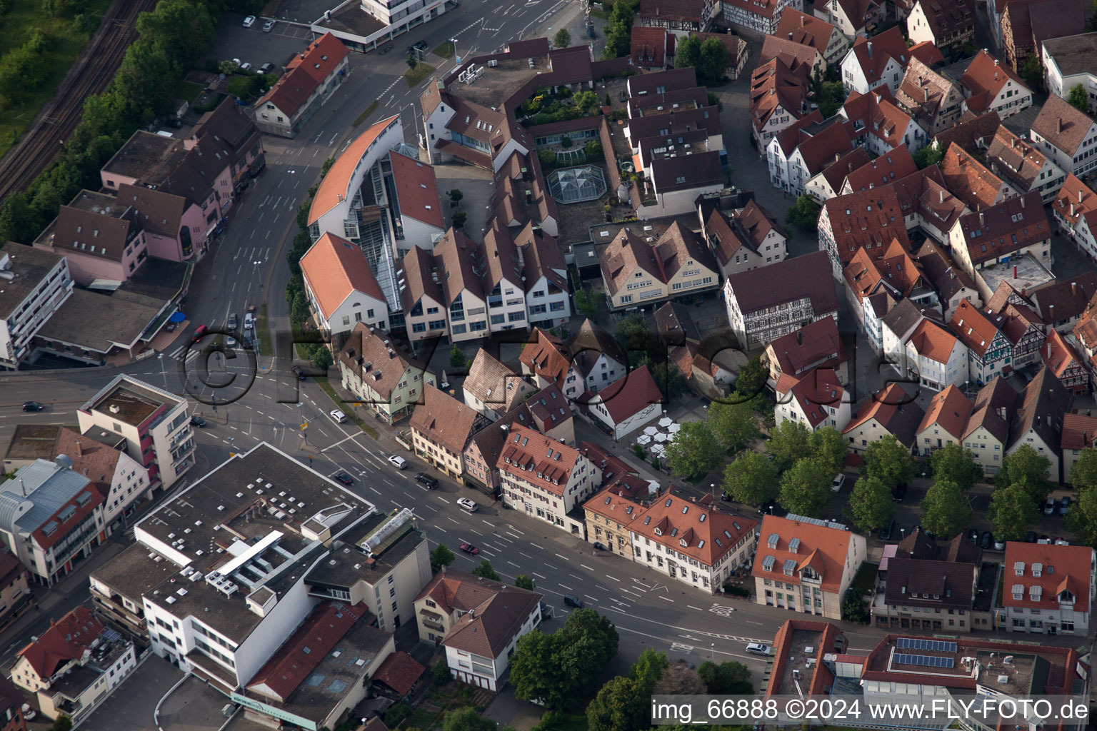 Vue aérienne de Schuhhaus Breitner du sud à Herrenberg dans le département Bade-Wurtemberg, Allemagne