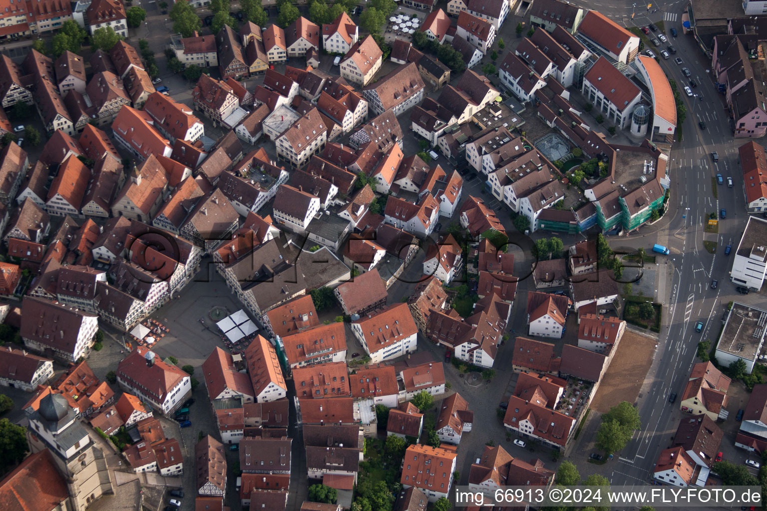 Vue aérienne de Carte des cerfs jusqu'à la place du marché à Herrenberg dans le département Bade-Wurtemberg, Allemagne