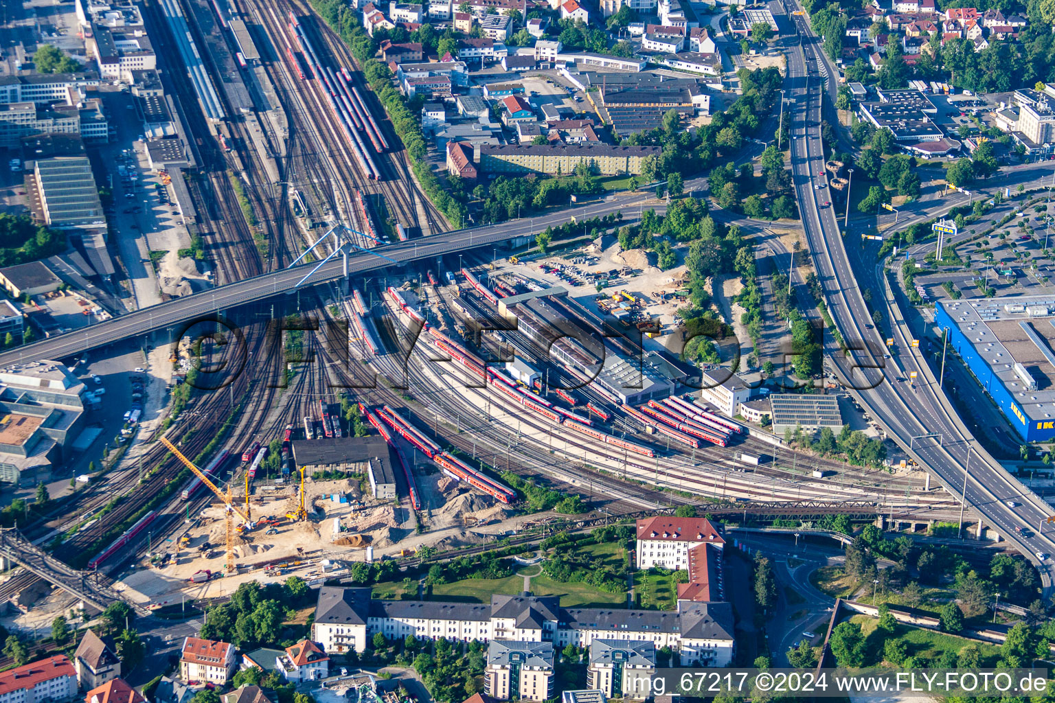 Vue aérienne de Triangle ferroviaire à le quartier Mitte in Ulm dans le département Bade-Wurtemberg, Allemagne