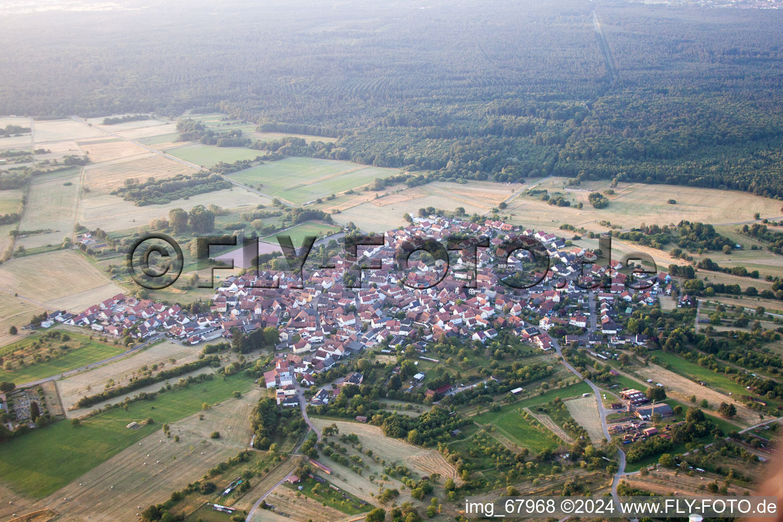 Vue sur le village à le quartier Büchelberg in Wörth am Rhein dans le département Rhénanie-Palatinat, Allemagne vue d'en haut