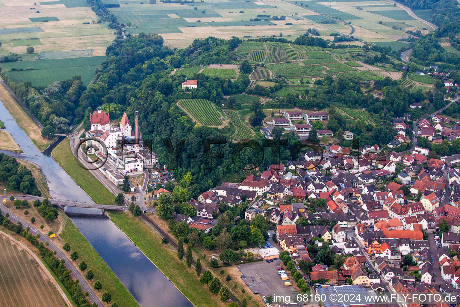 Vue aérienne de Fondation Schloss Messmer et galerie d'art sur la Grossherzog-Leopold-Platz à Riegel am Kaiserstuhl dans le département Bade-Wurtemberg, Allemagne