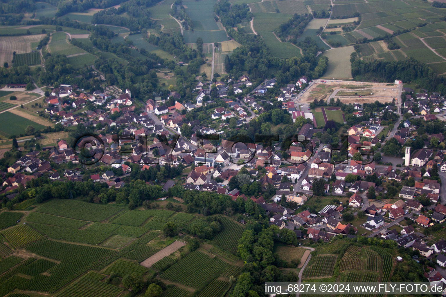 Vue aérienne de Vue des rues et des maisons des quartiers résidentiels à Buggingen dans le département Bade-Wurtemberg, Allemagne