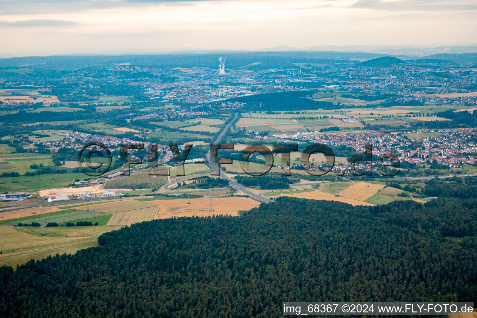 Vue aérienne de A66 Fulda-Sud B27 à le quartier Löschenrod in Eichenzell dans le département Hesse, Allemagne