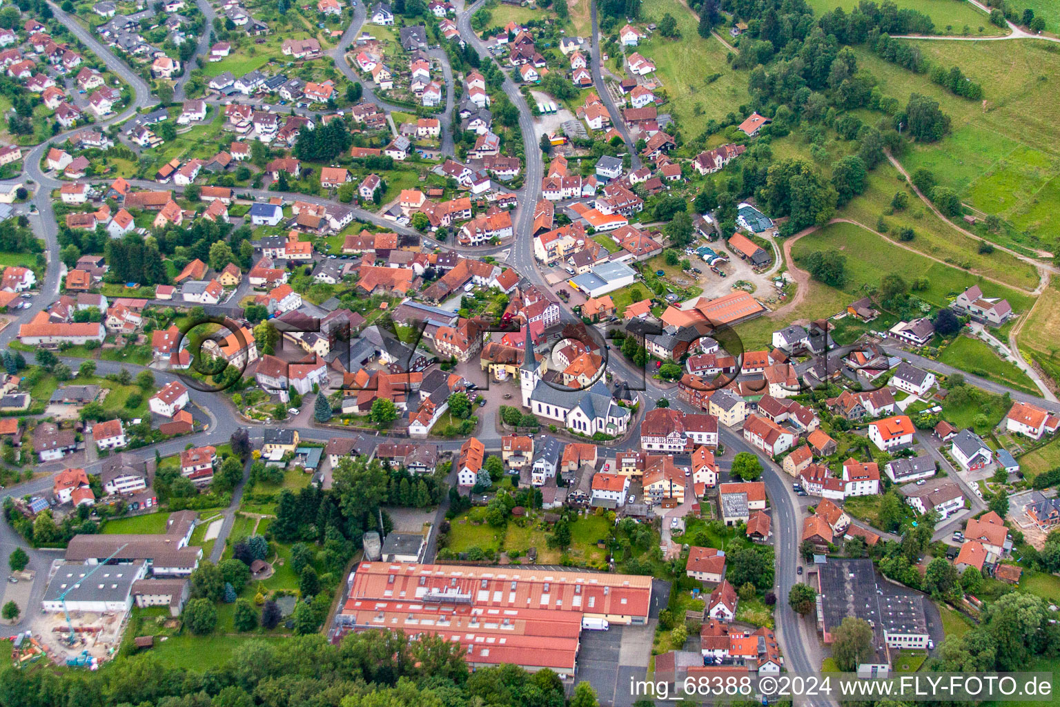 Vue aérienne de Quartier Bildstein in Poppenhausen dans le département Hesse, Allemagne