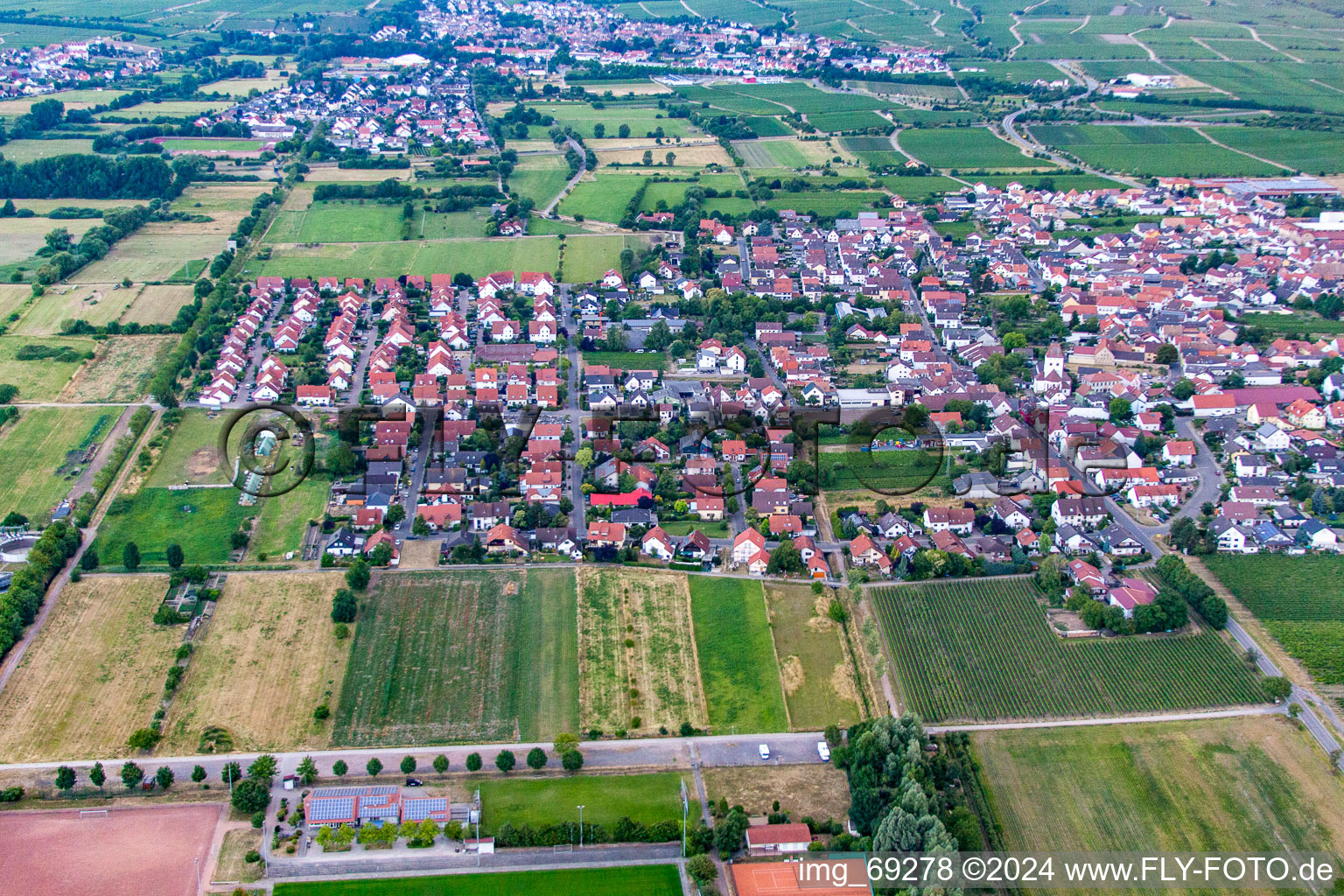 Vue aérienne de De l'est à le quartier Niederkirchen in Niederkirchen bei Deidesheim dans le département Rhénanie-Palatinat, Allemagne