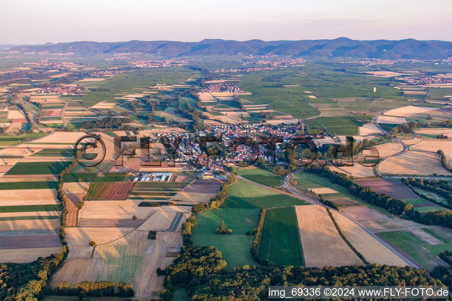 Vue oblique de Geinsheim dans le département Rhénanie-Palatinat, Allemagne