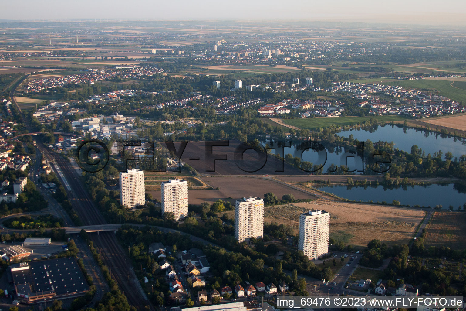 Vue aérienne de Oggersheim, Clinique BG à le quartier Friesenheim in Ludwigshafen am Rhein dans le département Rhénanie-Palatinat, Allemagne