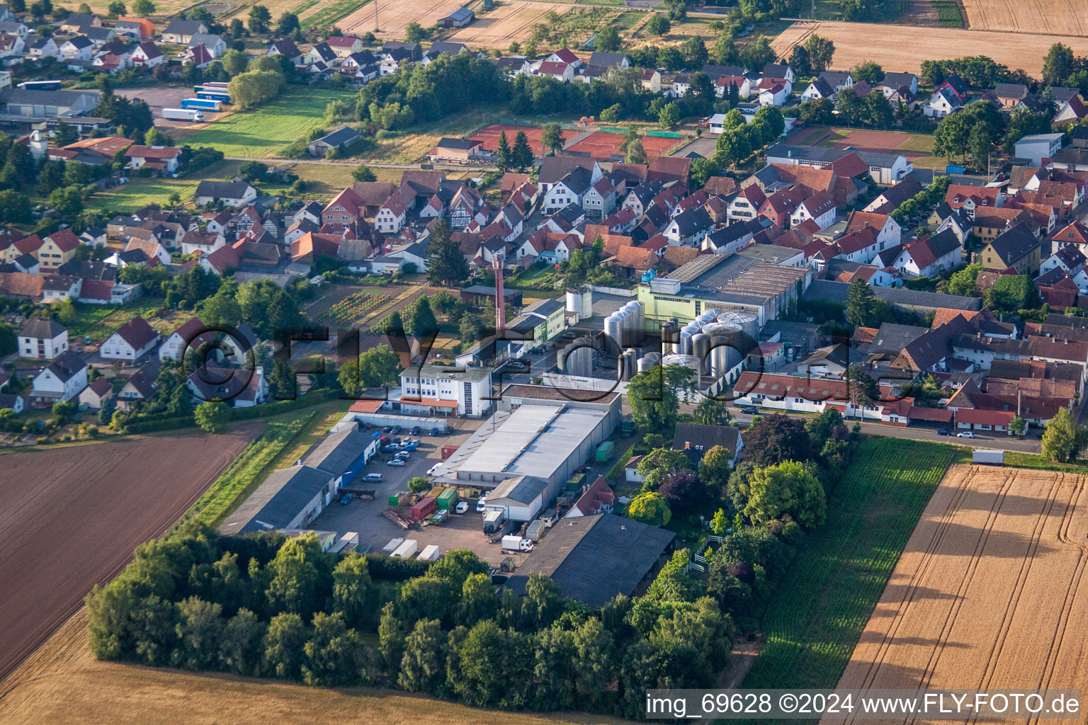 Vue aérienne de Bâtiments et halls de production de l'atelier automobile Günters Garage à Lustadt dans le département Rhénanie-Palatinat, Allemagne