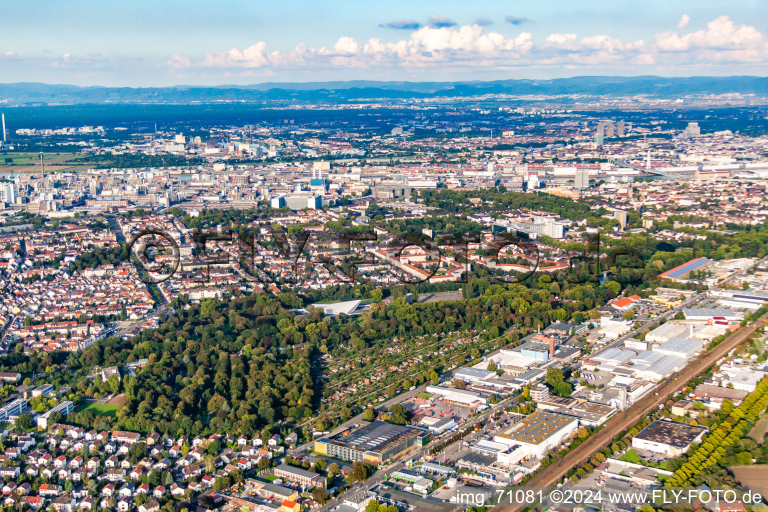 Vue aérienne de Parc Ébert à le quartier Friesenheim in Ludwigshafen am Rhein dans le département Rhénanie-Palatinat, Allemagne