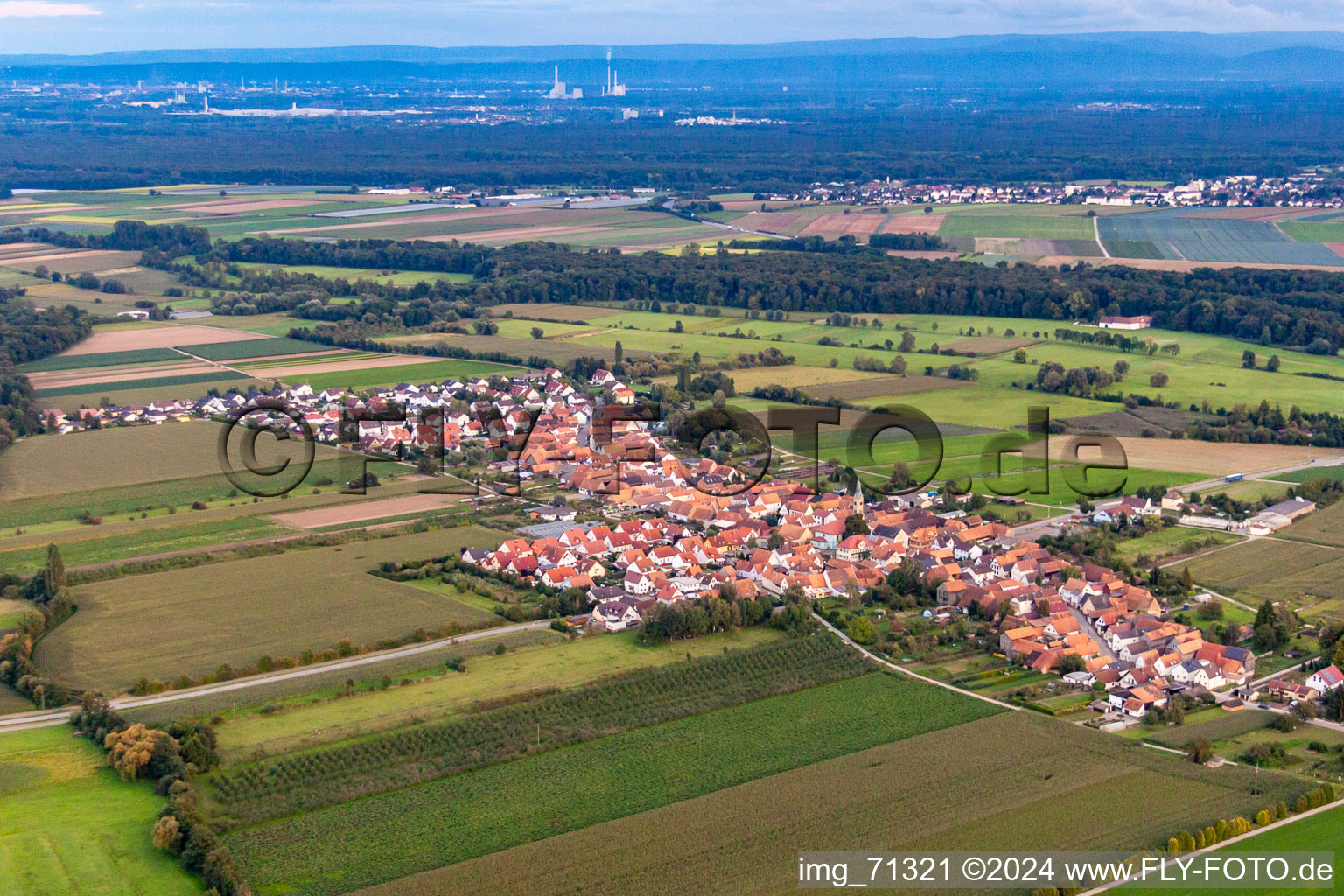 De l'ouest à Erlenbach bei Kandel dans le département Rhénanie-Palatinat, Allemagne d'en haut