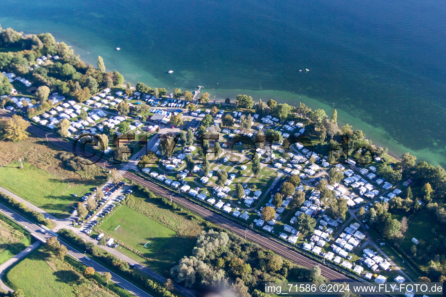 Vue aérienne de Camping Williams à le quartier Niederzell in Reichenau dans le département Bade-Wurtemberg, Allemagne