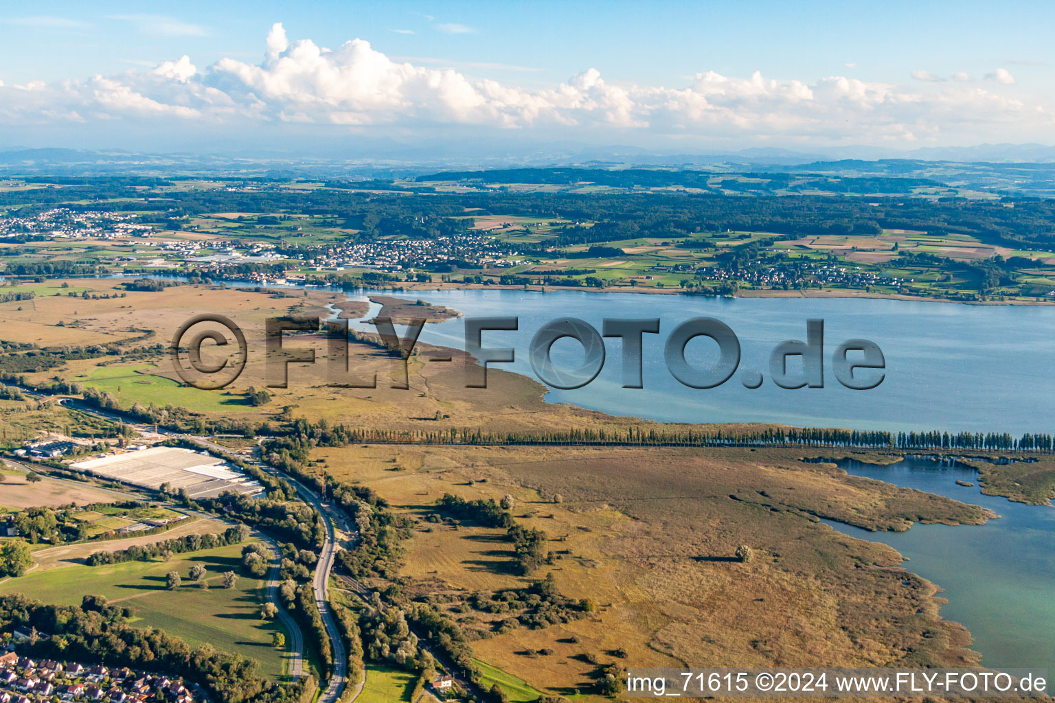 Vue aérienne de Wollmatinger Ried à le quartier Lindenbühl in Reichenau dans le département Bade-Wurtemberg, Allemagne