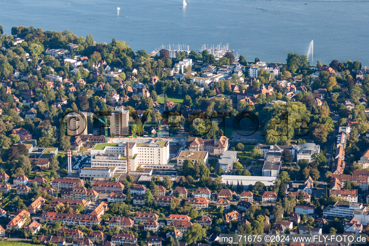 Vue aérienne de Zones riveraines de la zone lacustre du lac de Constance dans le district d'Allmannsdorf à le quartier Egg in Konstanz dans le département Bade-Wurtemberg, Allemagne