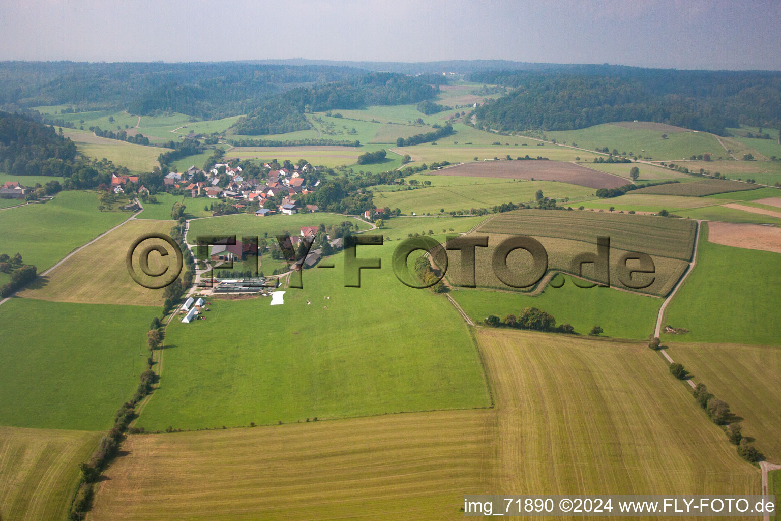 Vue oblique de Quartier Unterfischach in Obersontheim dans le département Bade-Wurtemberg, Allemagne