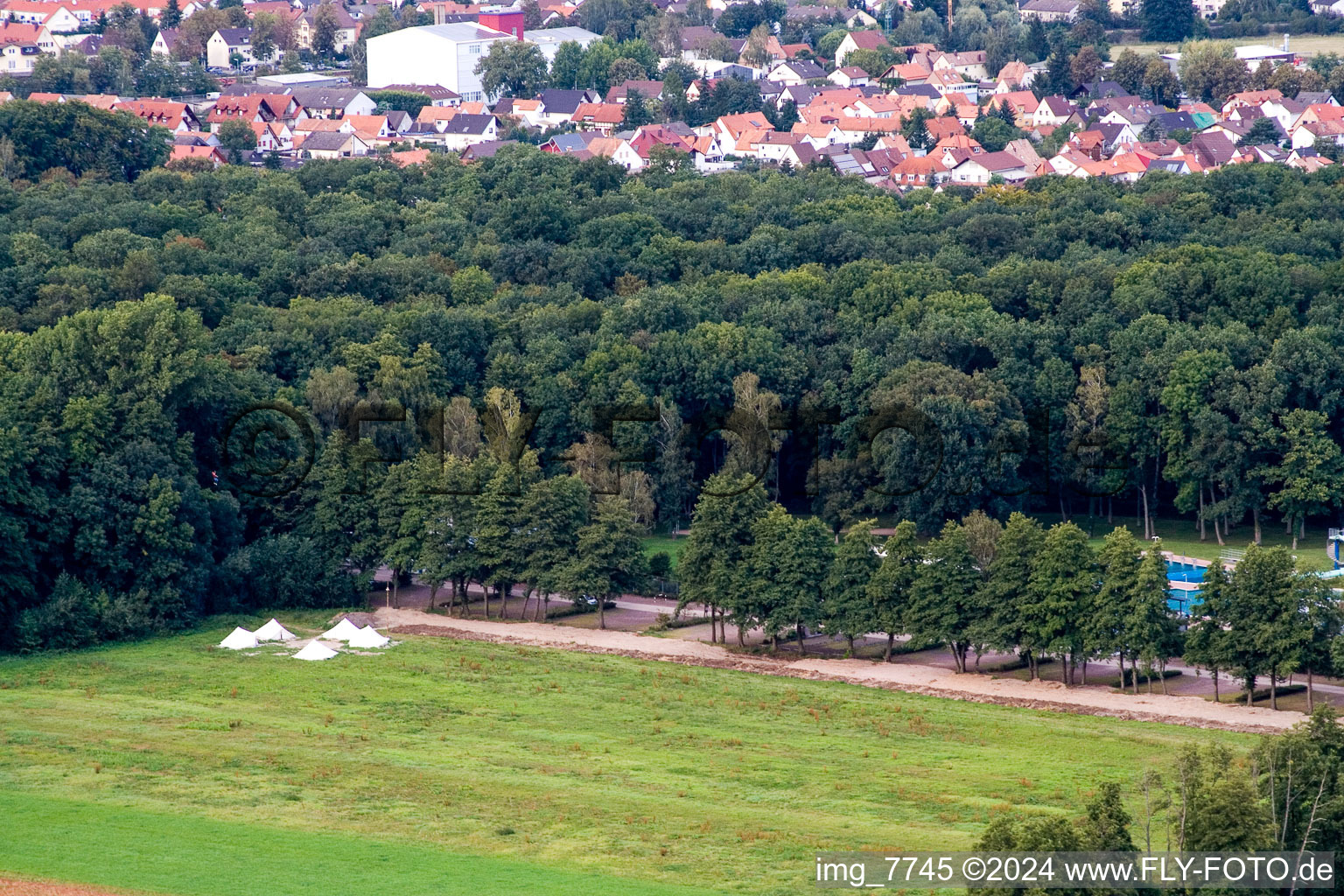 Vue aérienne de Tyrolienne géante, camp Fun-Forest à Kandel dans le département Rhénanie-Palatinat, Allemagne