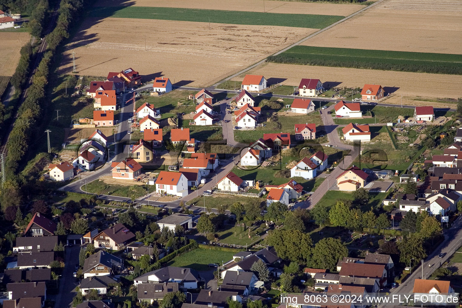 Vue aérienne de Nouvelle zone de développement à le quartier Schaidt in Wörth am Rhein dans le département Rhénanie-Palatinat, Allemagne