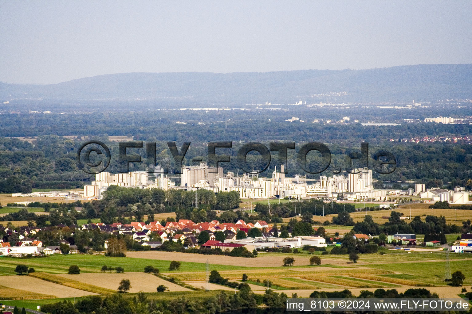 Vue aérienne de L'industrie sur le Rhin à Beinheim dans le département Bas Rhin, France