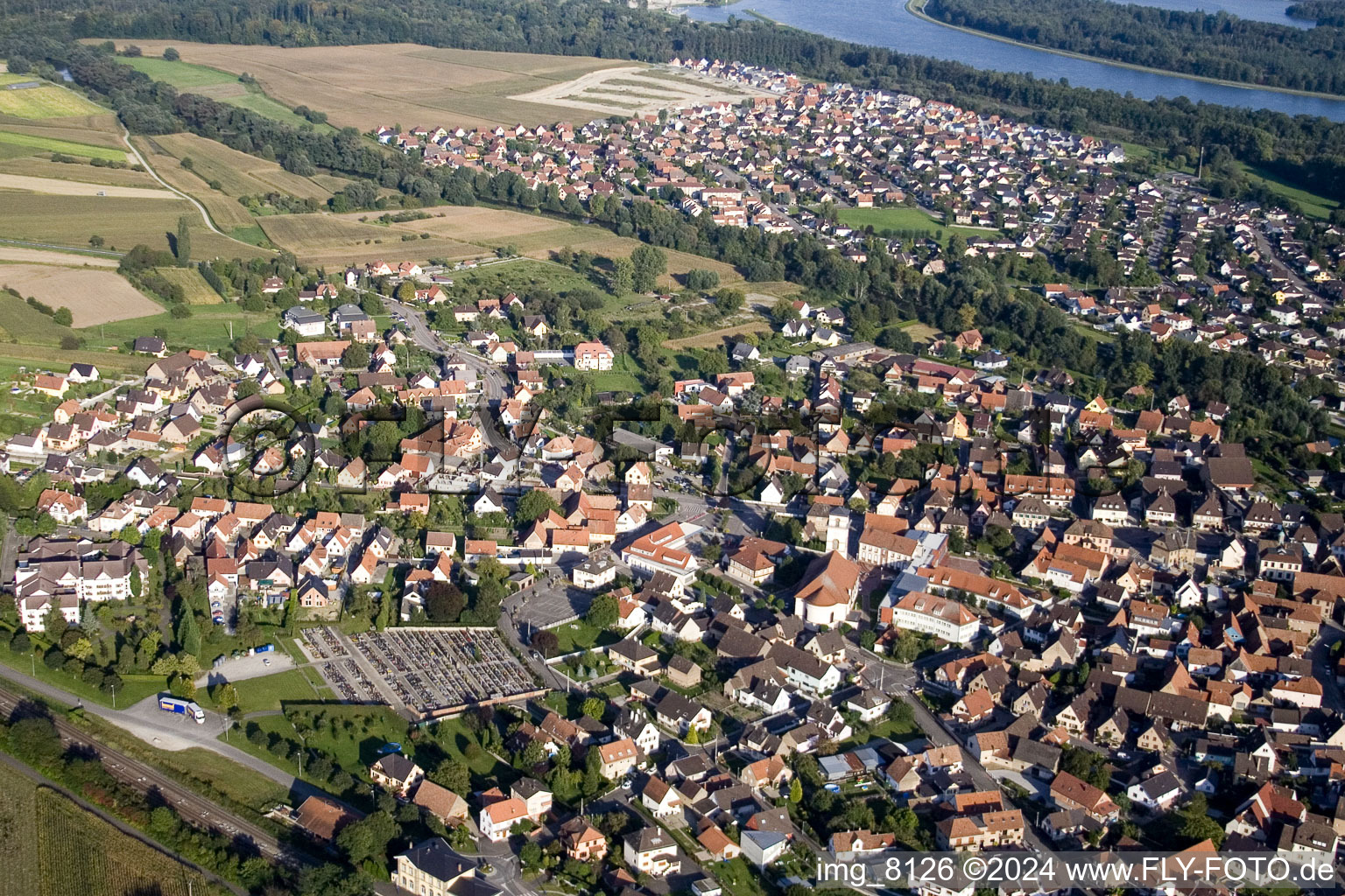 Drusenheim dans le département Bas Rhin, France depuis l'avion