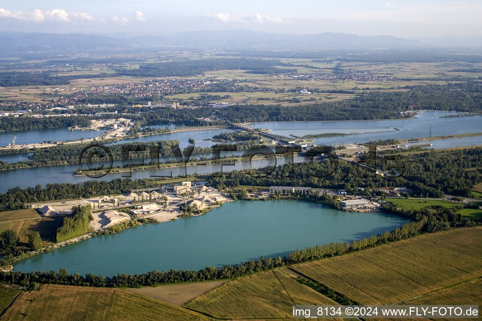 Vue aérienne de Barrage Rheinau - Gambsheim à le quartier Freistett in Rheinau dans le département Bade-Wurtemberg, Allemagne